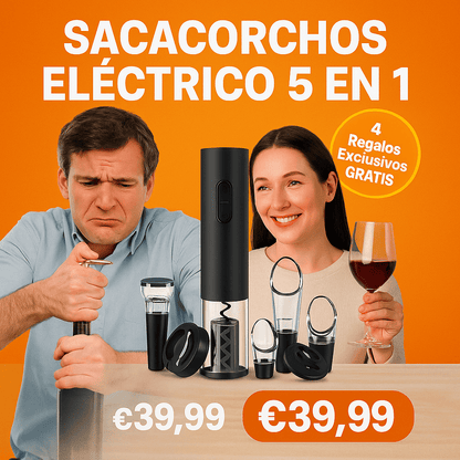 Sacacorchos Elétrico 5 en 1 + 4 Regalos Exclusivos Gratis