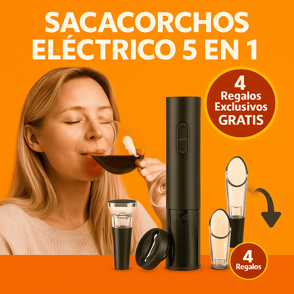 Sacacorchos Elétrico 5 en 1 + 4 Regalos Exclusivos Gratis