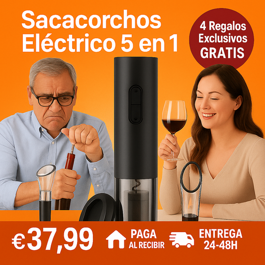 Sacacorchos Elétrico 5 en 1 + 4 Regalos Exclusivos Gratis